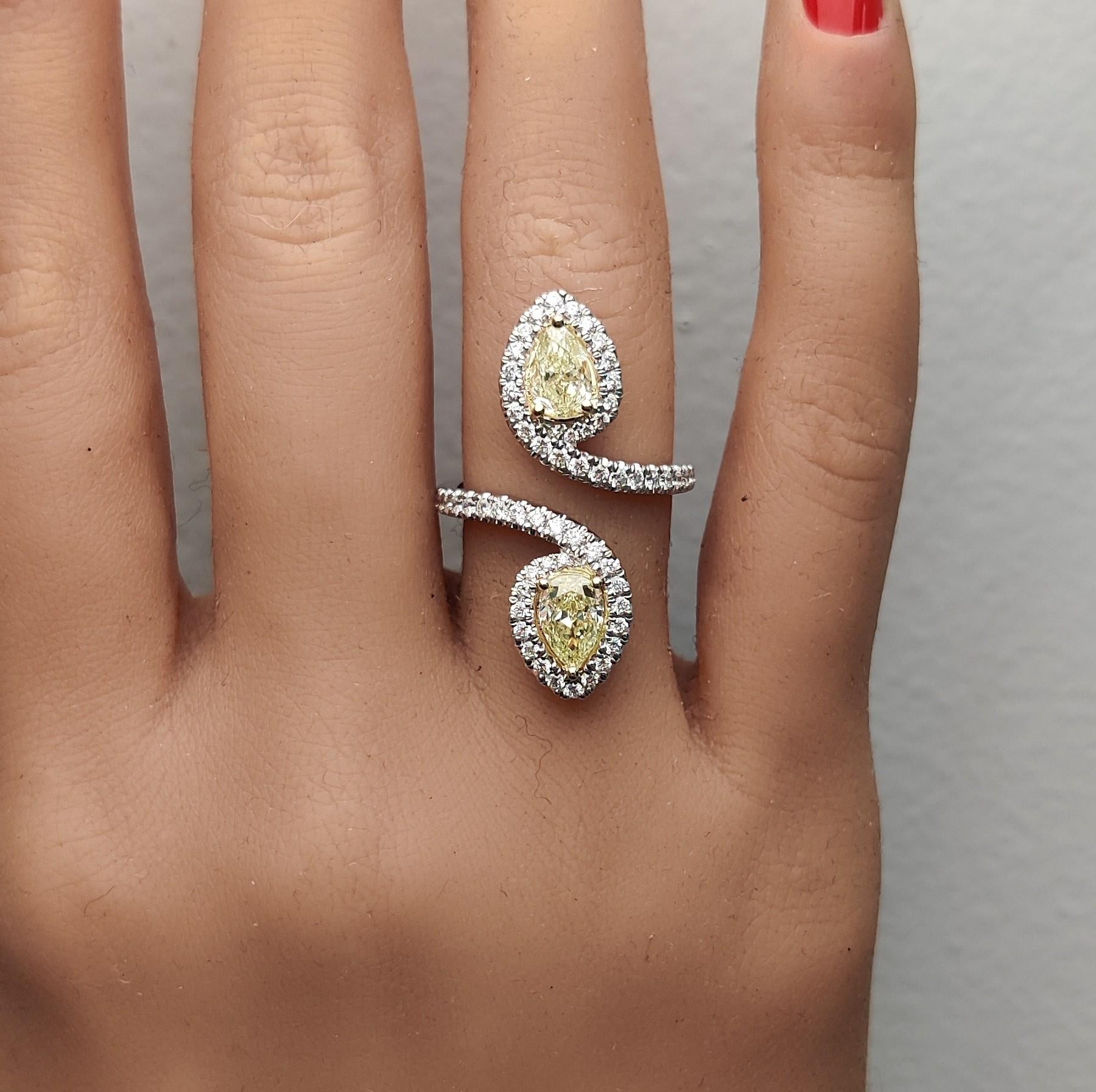 Natural Yellow Pear Diamond 2.09 Carat Tw Gold Cocktail Ring