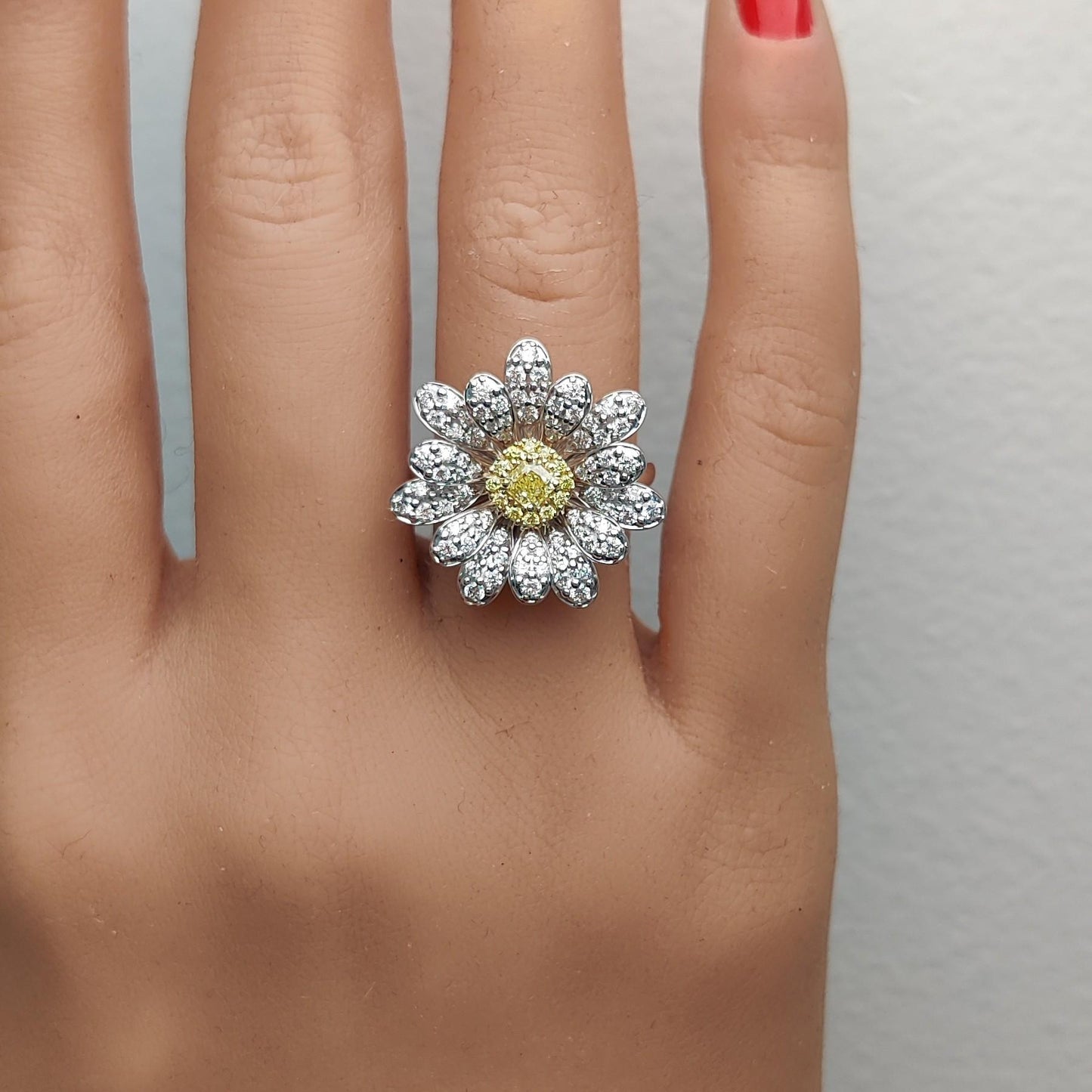 Natural Yellow Cushion Diamond 1.23 Carat TW Gold Cocktail Ring