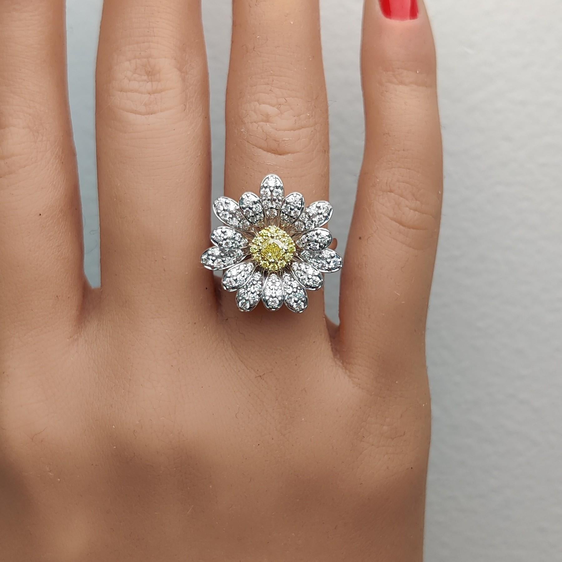 Natural Yellow Cushion Diamond 1.23 Carat TW Gold Cocktail Ring