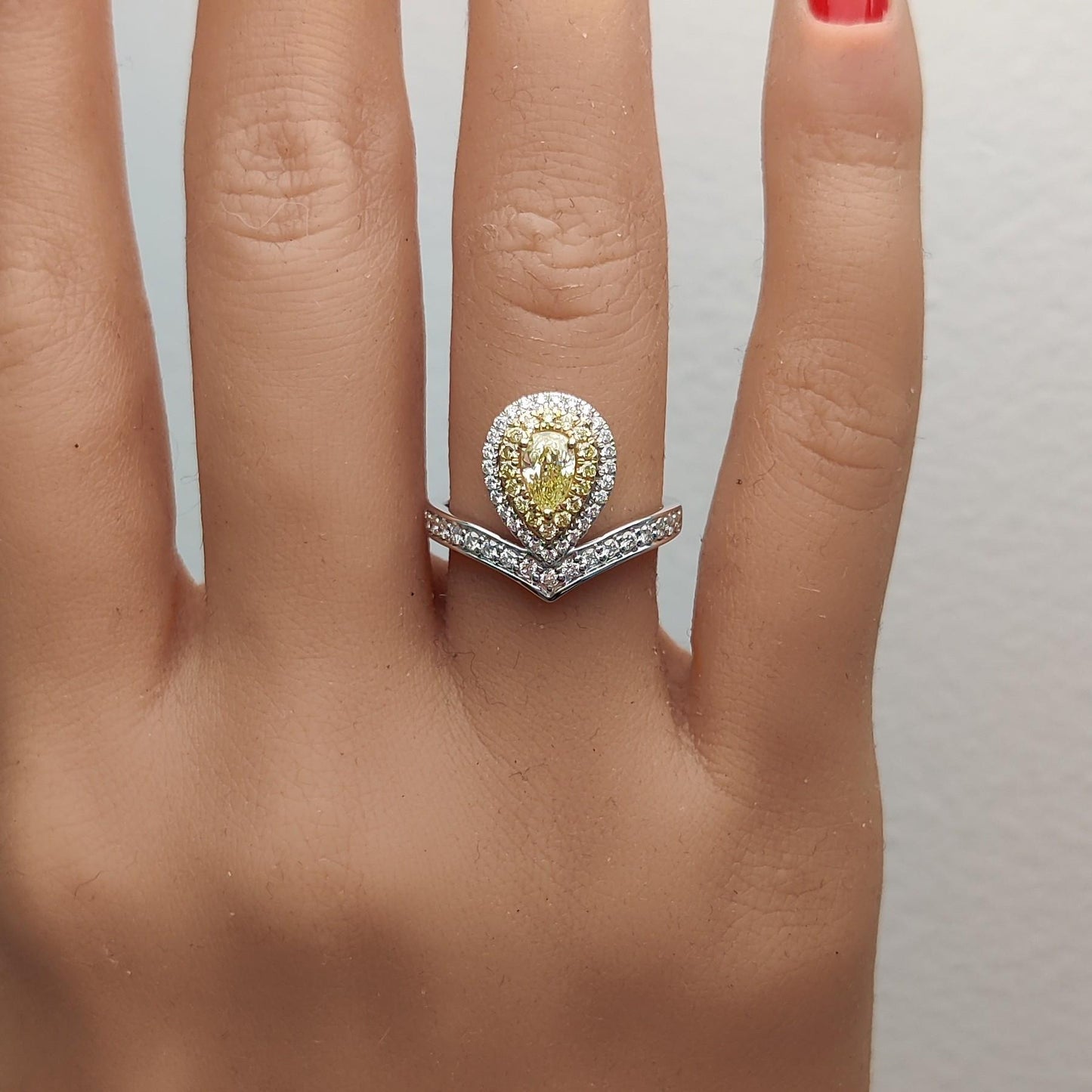 Natural Yellow Pear Diamond 0.79 Carat Tw Gold Cocktail Ring