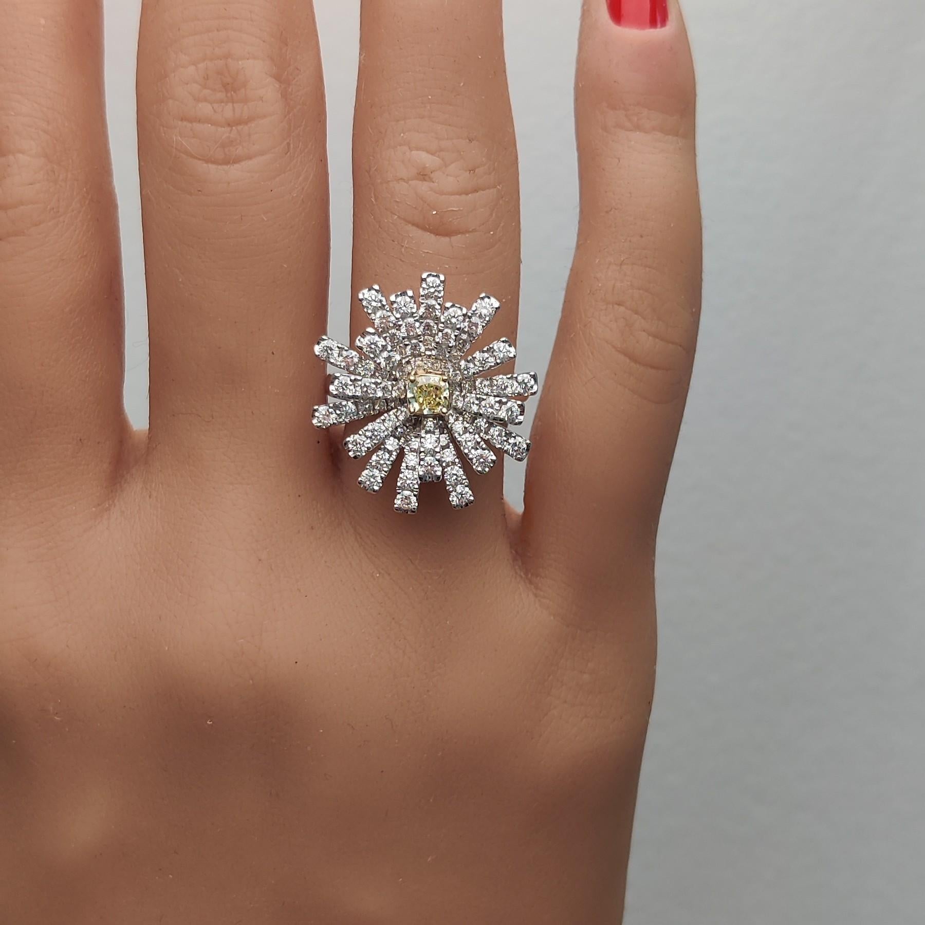Natural Yellow Cushion Diamond 1.79 Carat TW Gold Cocktail Ring
