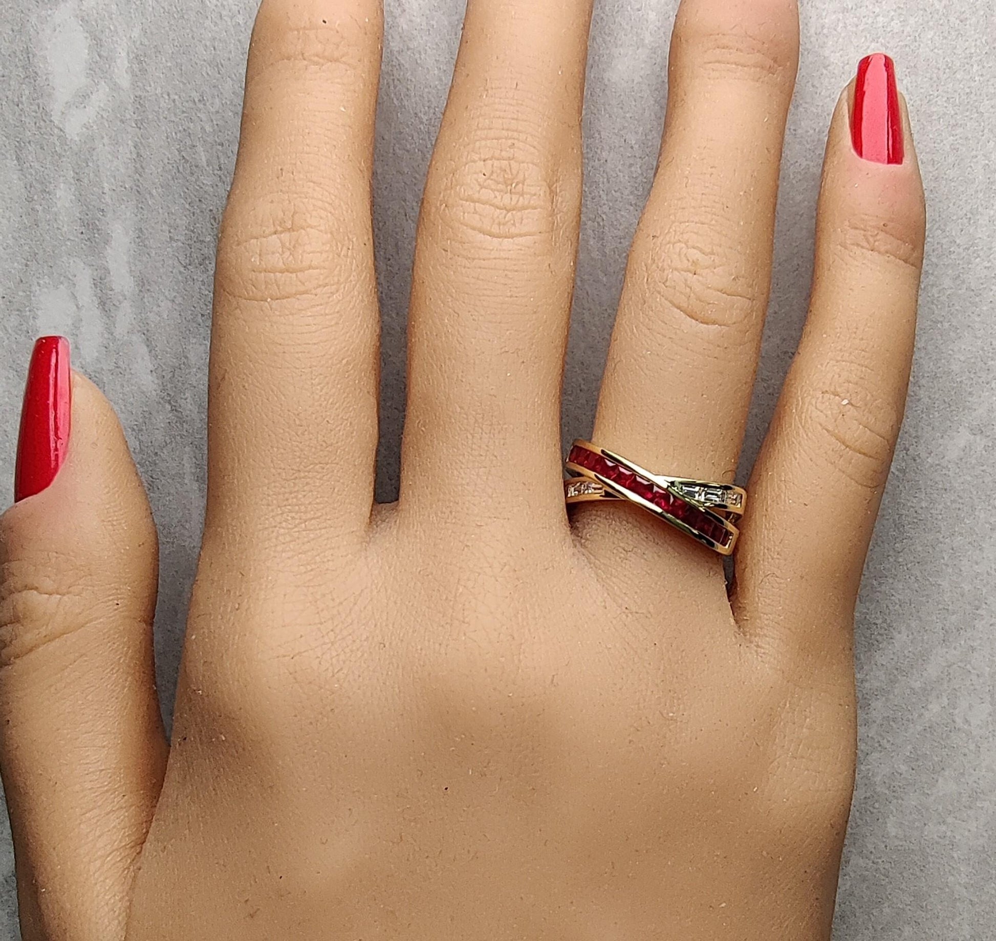 Natural Princess Cut Ruby and White Diamond 1.14 Carat TW Gold Cocktail Ring