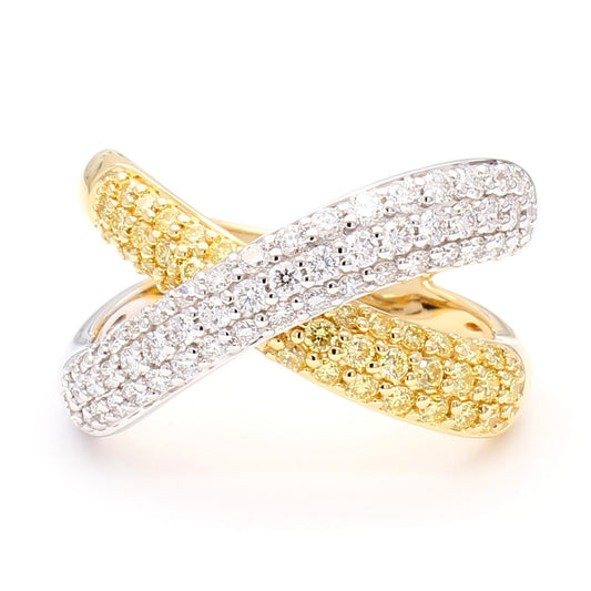 Natural Yellow Round and White Diamond .99 Carat TW Gold Cocktail Band