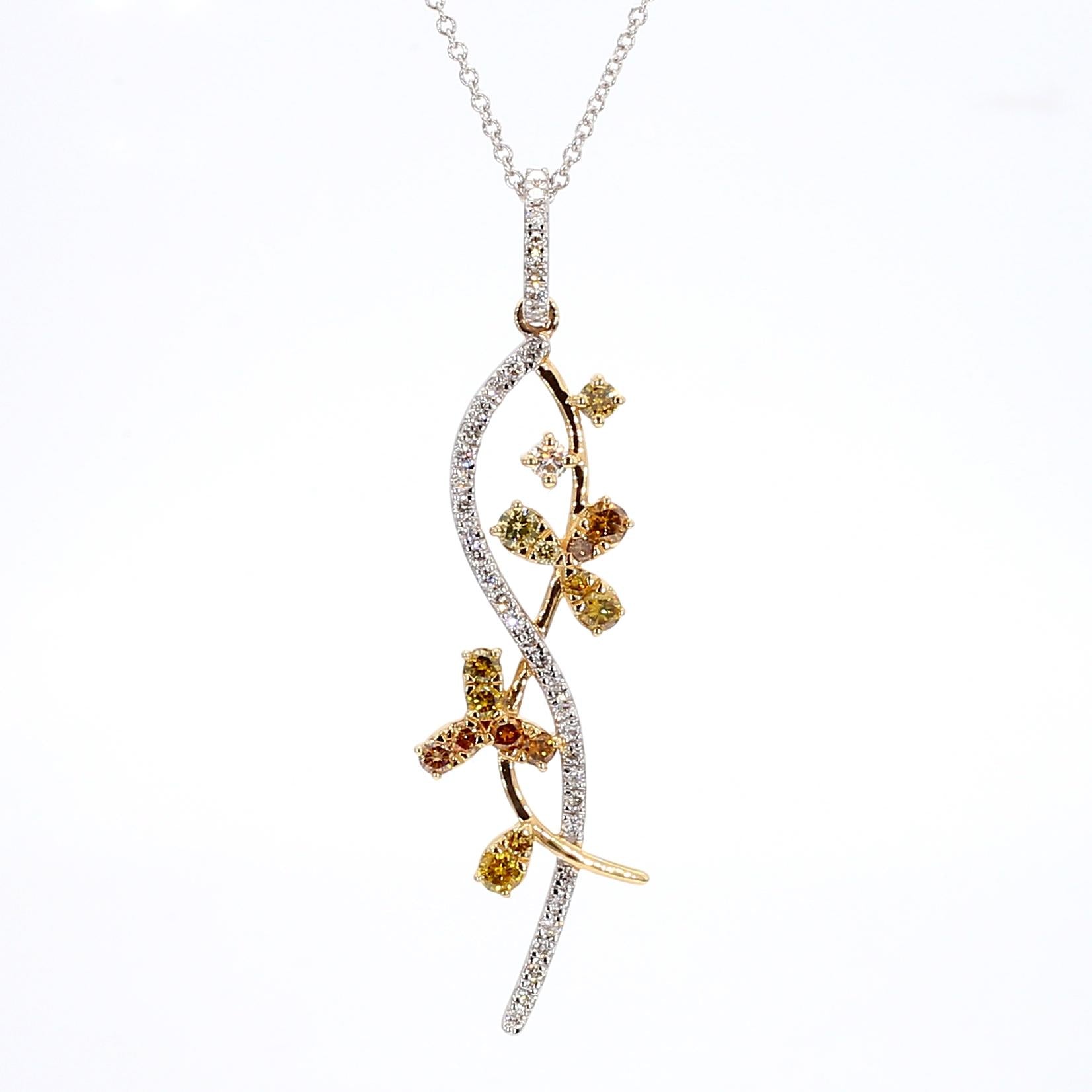 Natural Fancy Color Mix Diamond .96 Carat TW Gold Drop Pendant