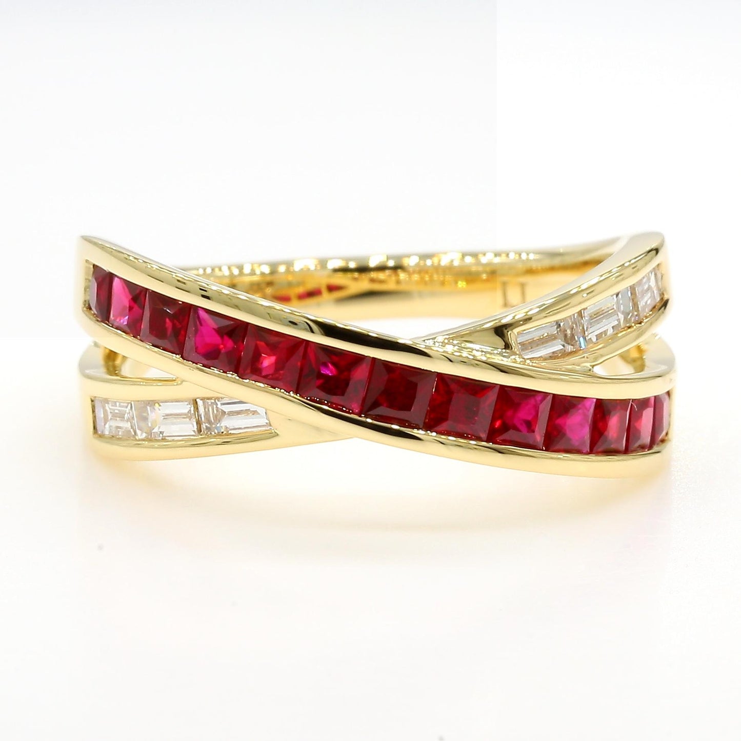 Natural Princess Cut Ruby and White Diamond 1.14 Carat TW Gold Cocktail Ring