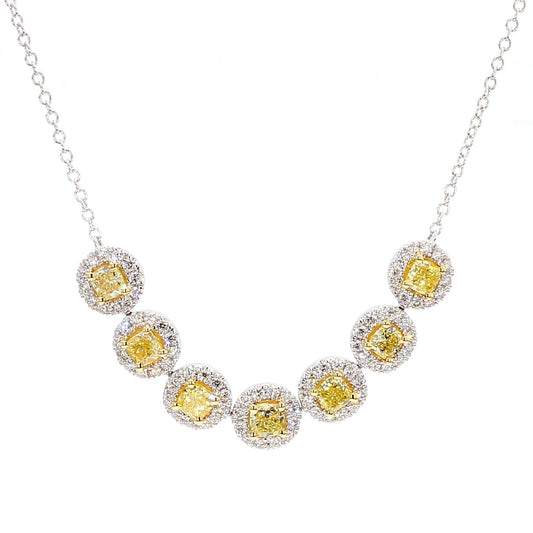 Natural Yellow Cushion Diamond 2.81 Carat TW Gold Drop Necklace