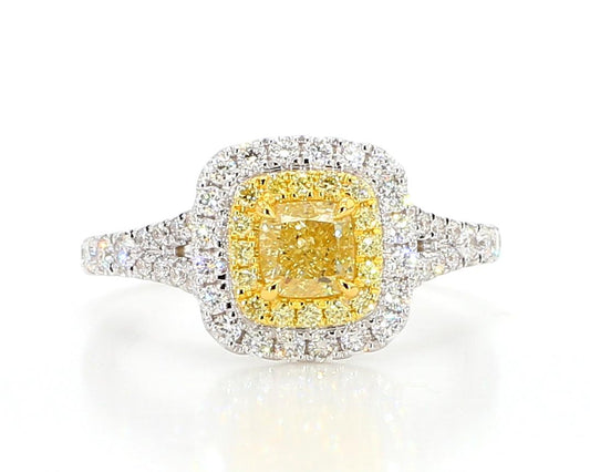 GIA Certified Natural Yellow Cushion Diamond 1.15 Carat TW Gold Cocktail Ring