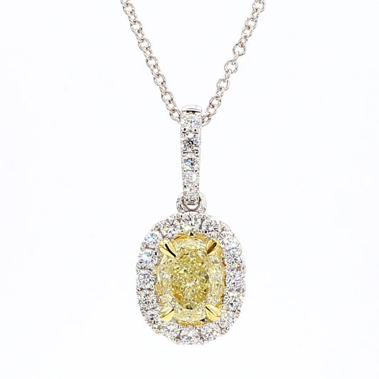 GIA Certified Natural Yellow Oval Diamond 1.05 Carat TW Gold Drop Pendant