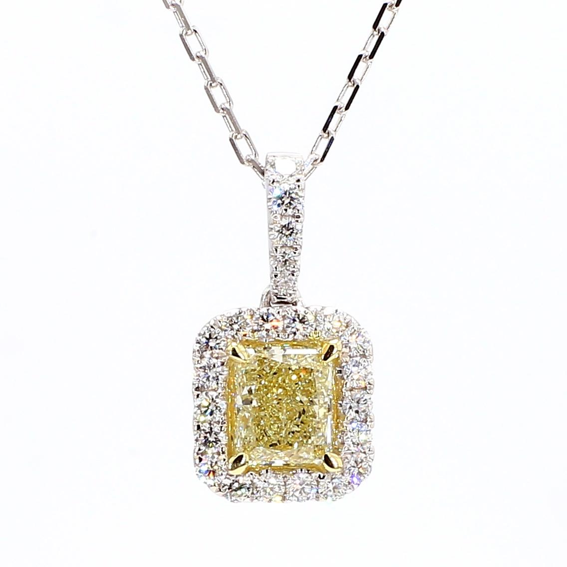 GIA Certified Natural Yellow Radiant Diamond 1.39 Carat TW Gold Drop Pendant