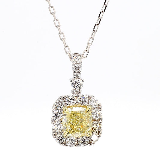 GIA Certified Natural Yellow Cushion Diamond 2.18 Carat TW Gold Drop Pendant