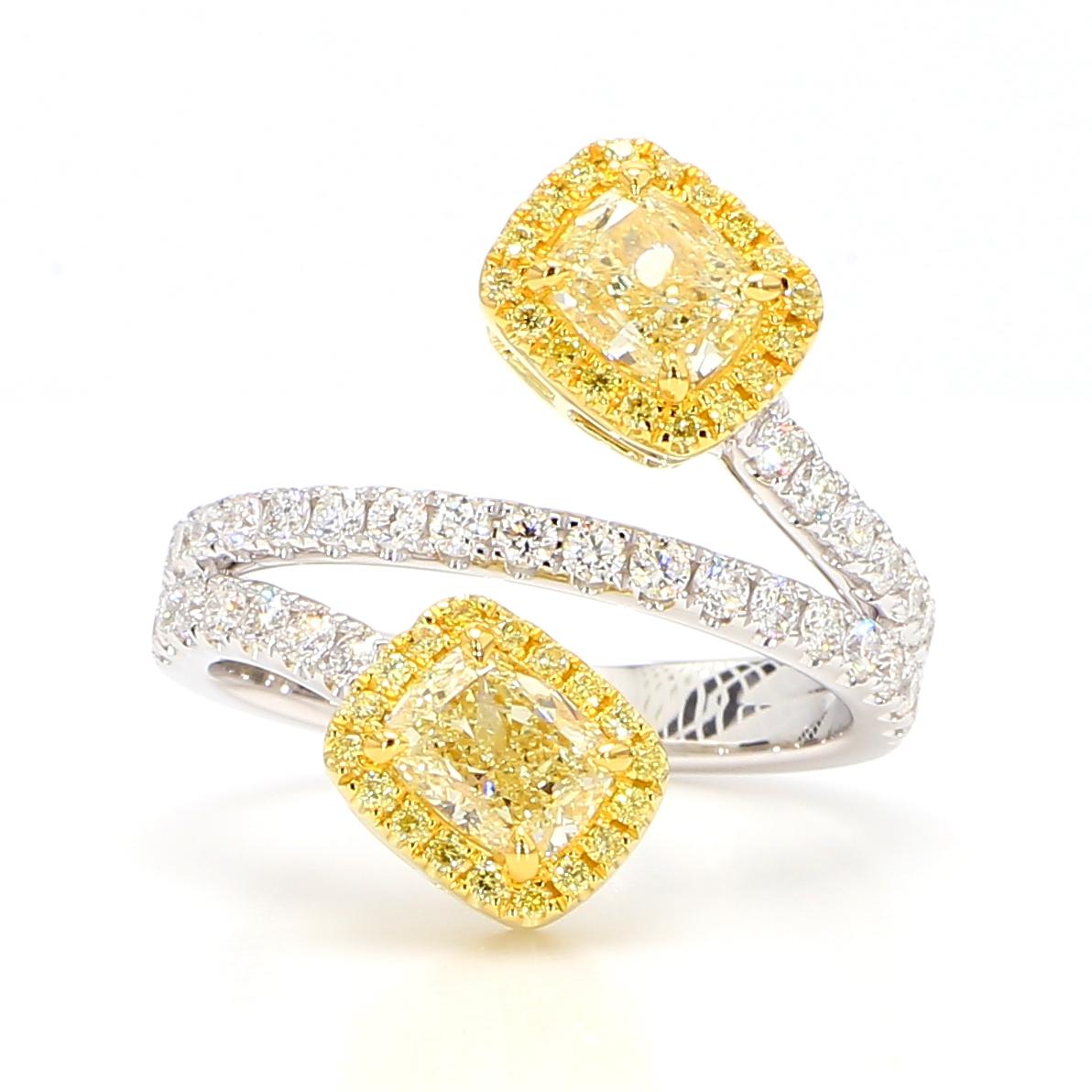 GIA Certified Natural Yellow Cushion Diamond 2.42 Carat TW Gold Cocktail Ring