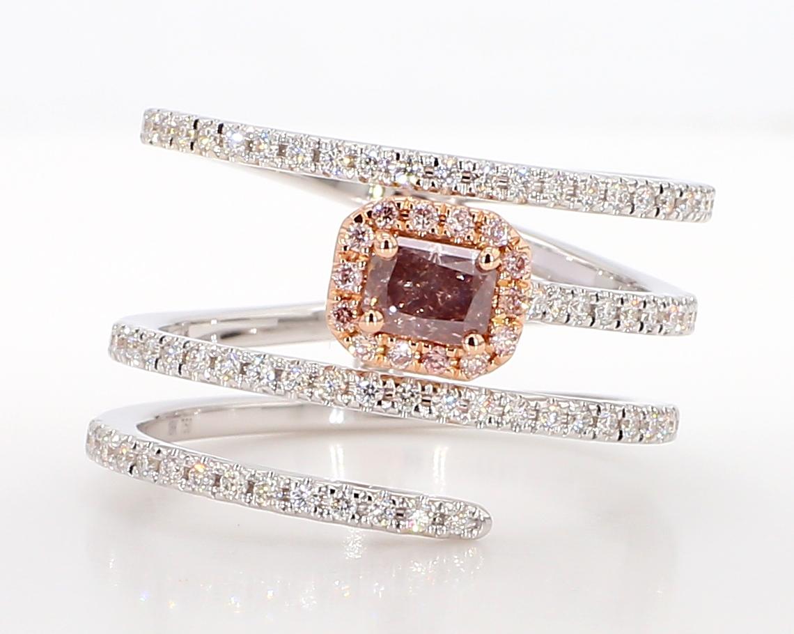 GIA Certified Natural Pink Radiant Diamond .70 Carat TW Gold Cocktail Ring