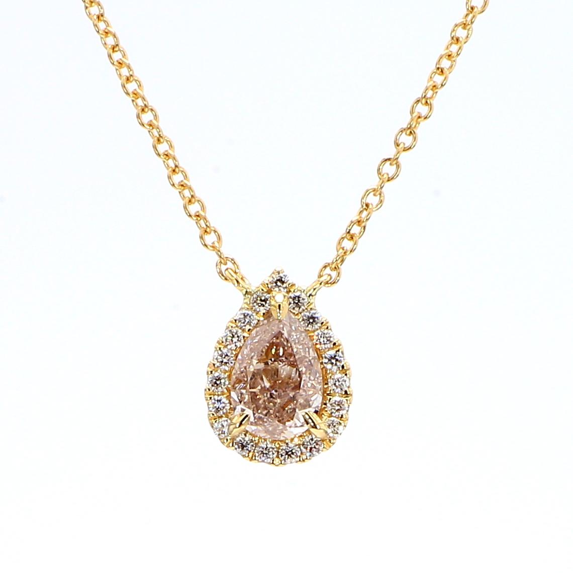 GIA Certified Natural Brown Pear Diamond 0.71 Carat TW Gold Necklace