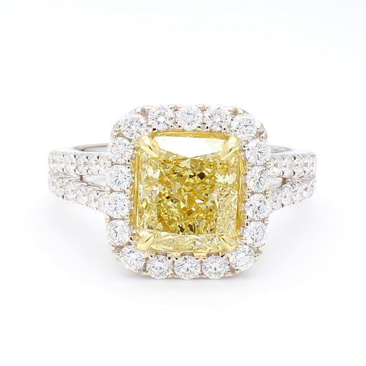 GIA Certified Natural Yellow Radiant Diamond 3.96 Carat TW Gold Cocktail Ring