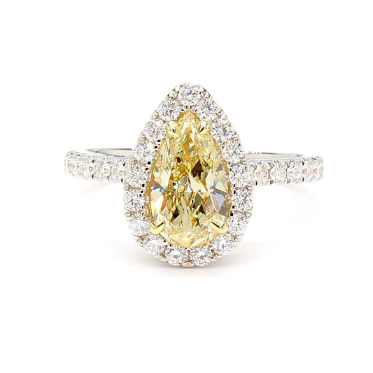 GIA Certified Natural Yellow Pear Diamond 1.69 Carat TW Gold Cocktail Ring