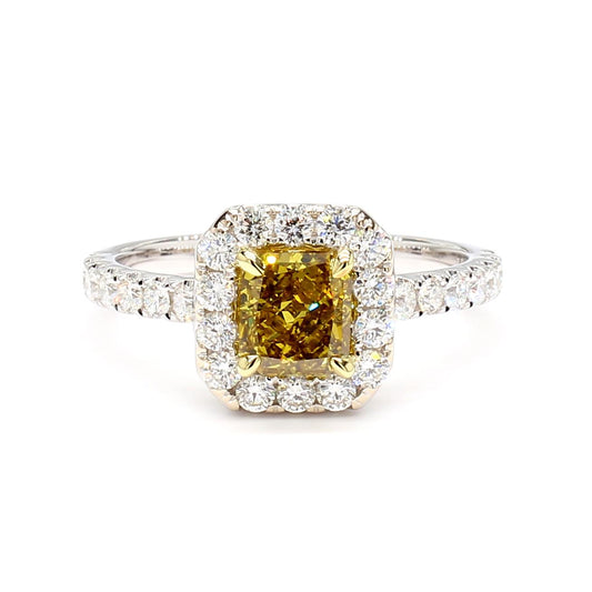 GIA Certified Natural Green Radiant Diamond 1.66 Carat TW Gold Cocktail Ring