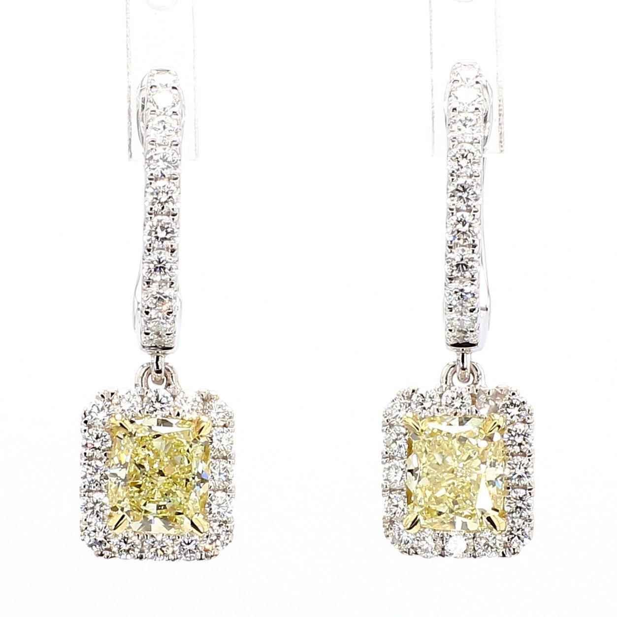 GIA Certified Natural Yellow Cushion Diamond 2.89 Carat TW Gold Drop Earrings