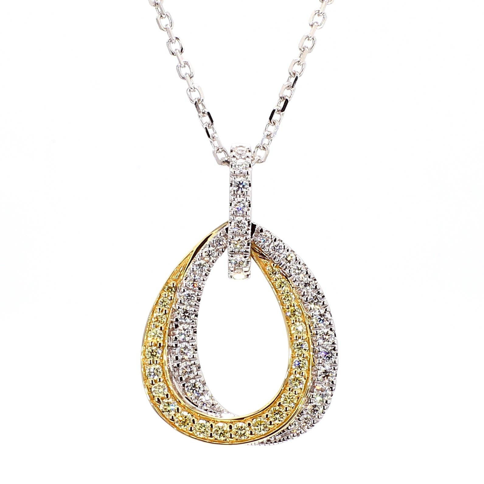 Natural Yellow Round and White Diamond .55 Carat TW Gold Drop Pendant