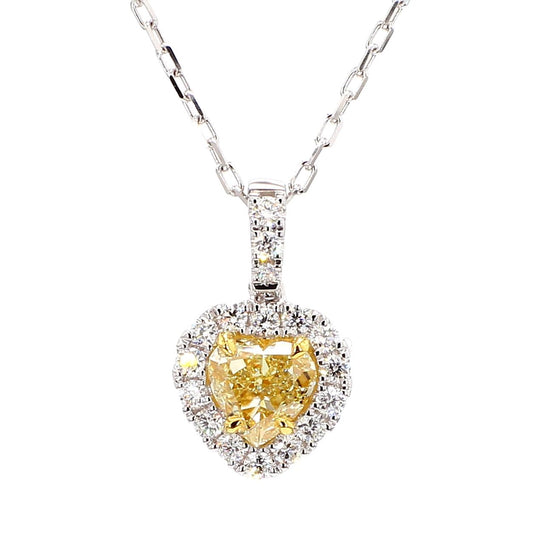 GIA Certified Natural Yellow Heart Diamond 1.29 Carat TW Gold Drop Pendant