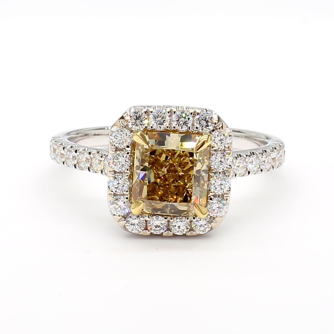 GIA Certified Natural Yellow Radiant Diamond 2.04 Carat TW Gold Cocktail Ring