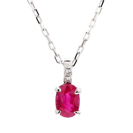 Natural Oval Red Ruby and White Diamond .92 Carat TW Rose Gold Pendant