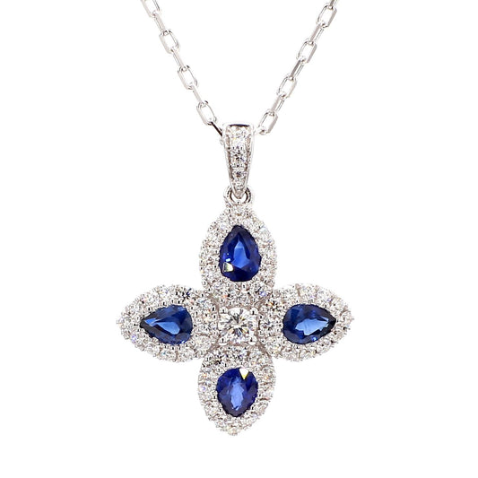 Natural Blue Pear Sapphire and White Diamond 1.26 Carat TW Gold Drop Pendant