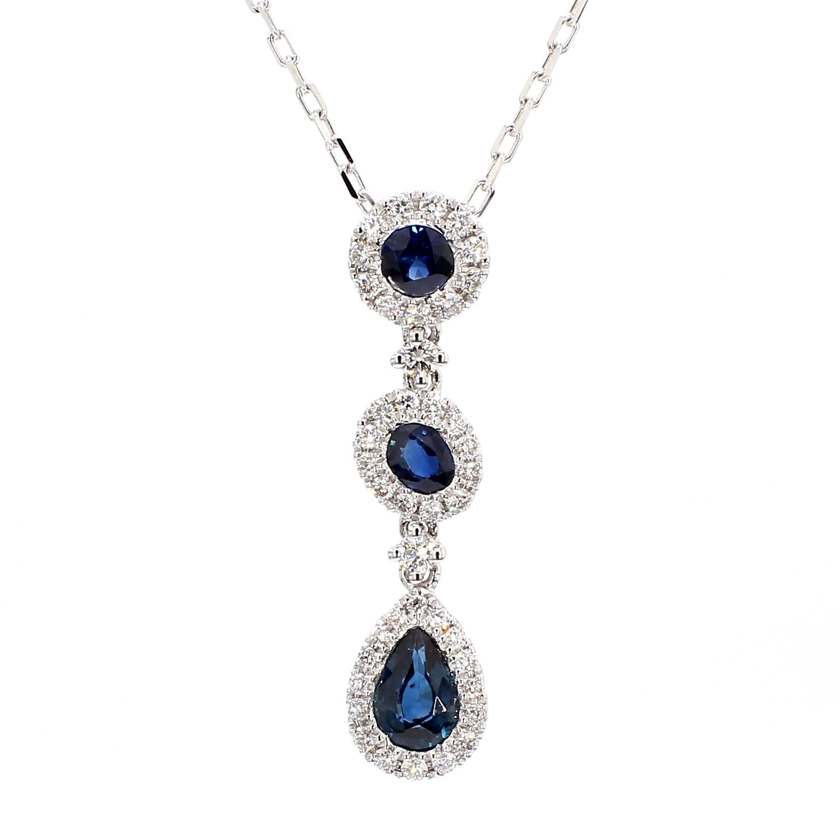 Natural Blue Sapphire and White Diamond 1.14 Carat TW Gold Drop Pendant