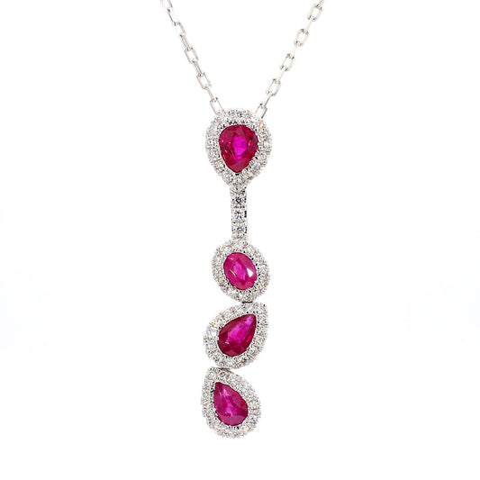 Natural Red Ruby and White Diamond 1.47 Carat TW Gold Drop Pendant