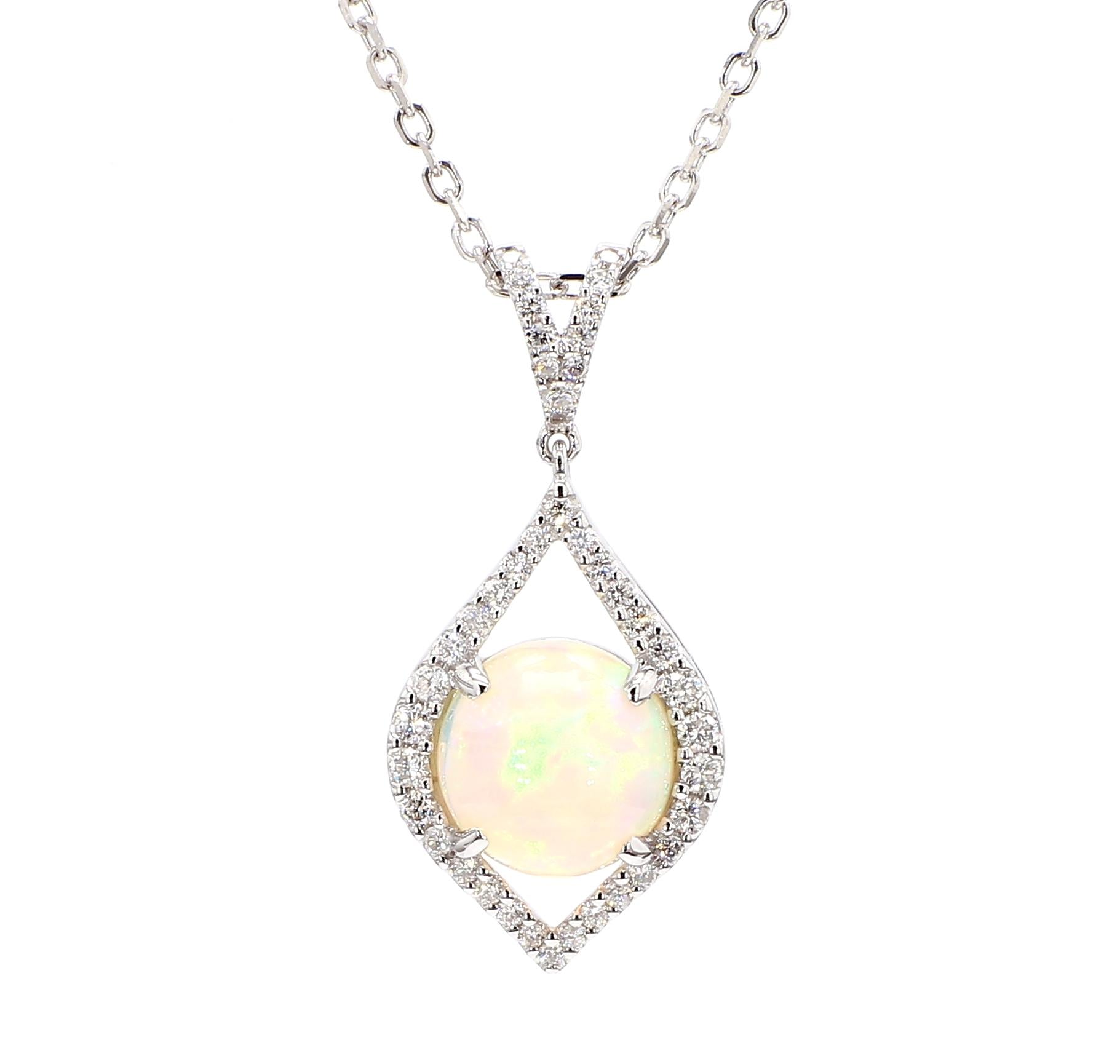 Natural Opal and White Diamond 2.04 Carat TW Gold Drop Pendant