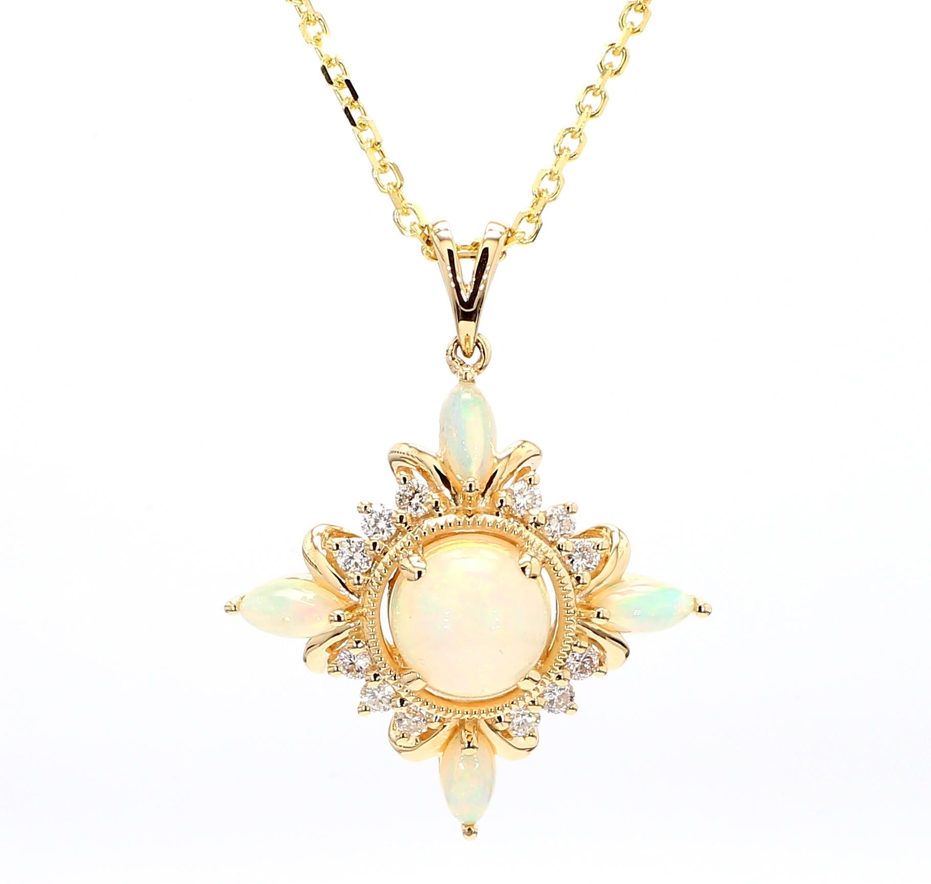 Natural Opal and White Diamond 1.91 Carat TW Gold Drop Pendant