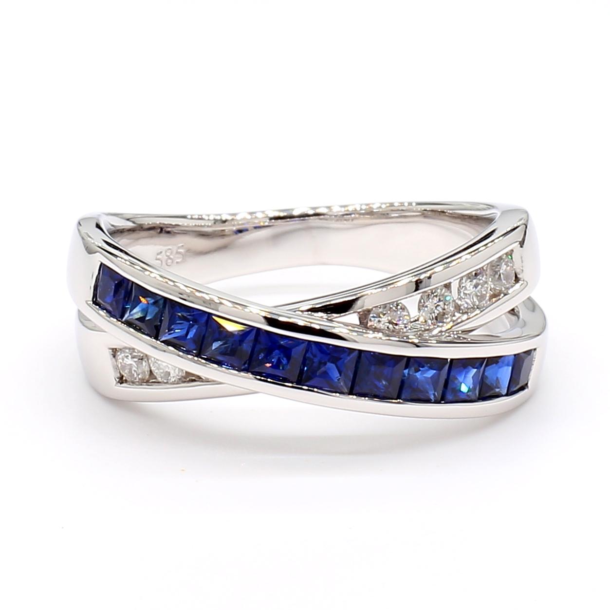 Natural Blue Princess Sapphire and Diamond 1.15 Carat TW Gold Cocktail Band