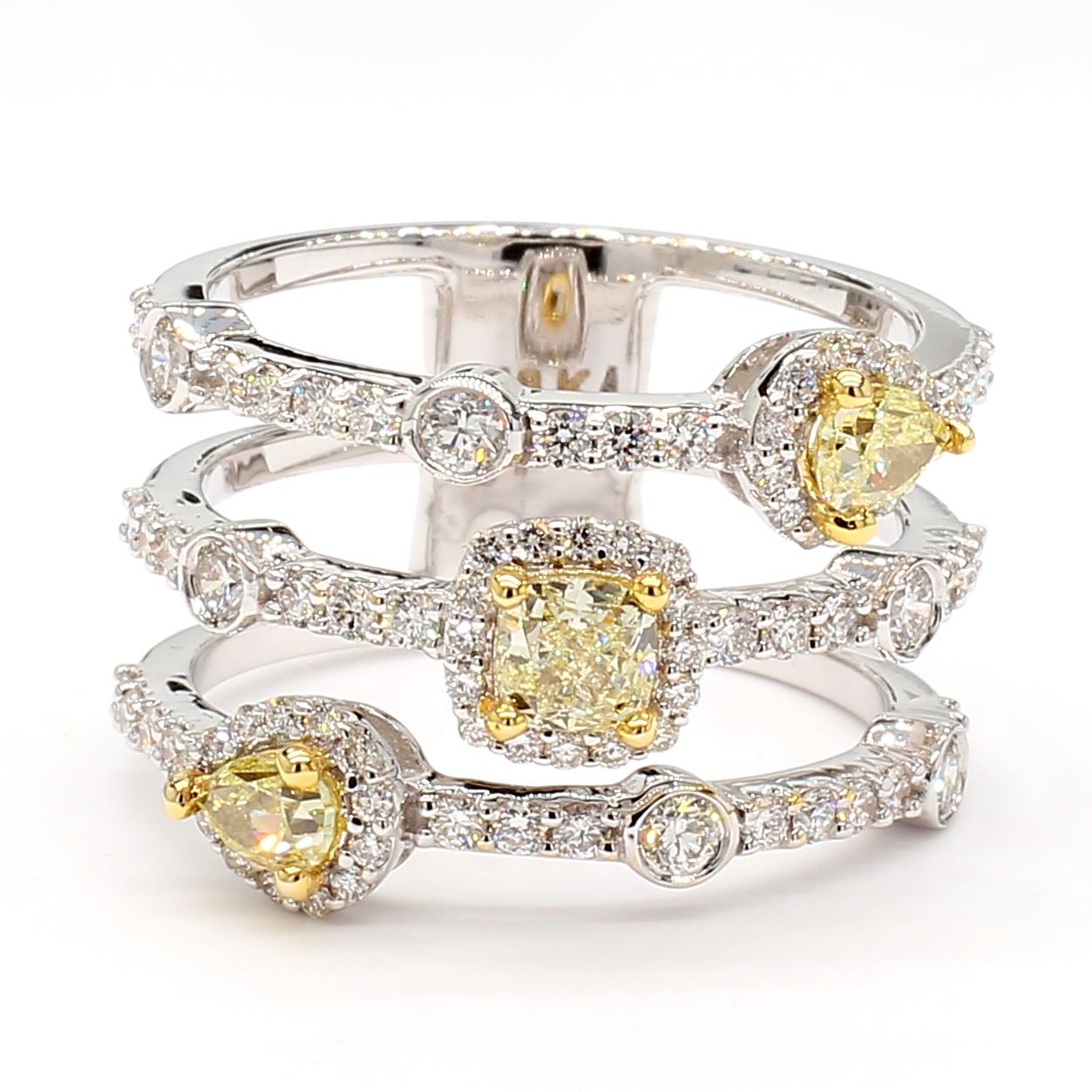 Natural Yellow Cushion Diamond 1.54 Carat TW Gold Cocktail Ring