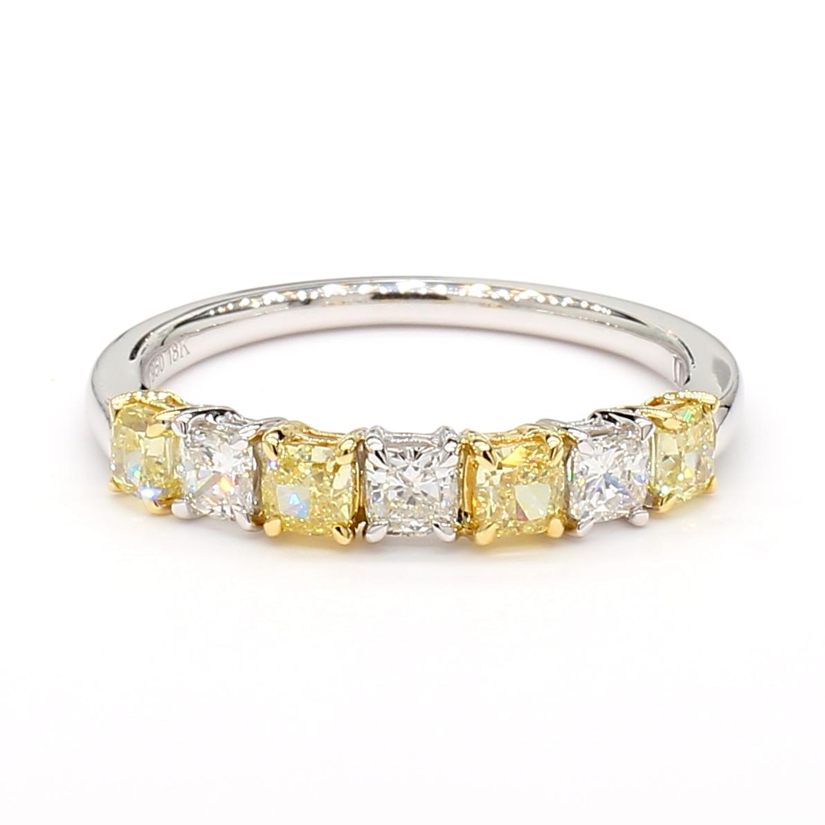 Natural Yellow Radiant Diamond 1.12 Carat TW Platinum Wedding Band