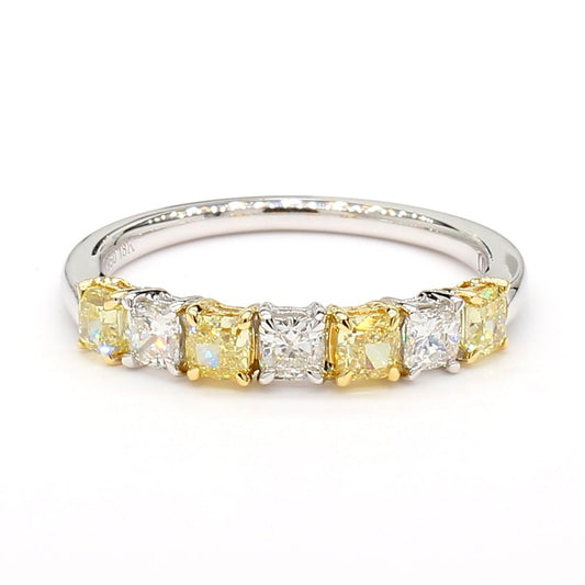 Natural Yellow Radiant Diamond 1.12 Carat TW Platinum Wedding Band