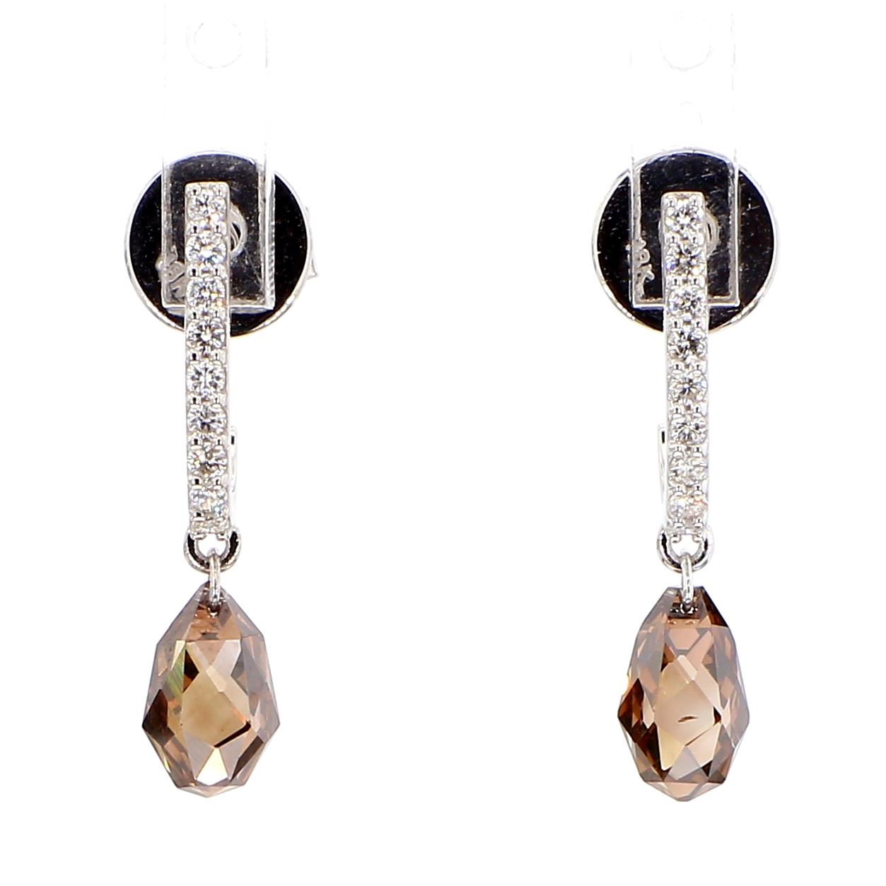 Natural Brown Briolette Diamond 2.39 Carat TW Gold Drop Earrings