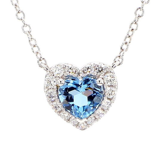 Natural Aquamarine Heart Diamond 0.98 Carat TW Gold Drop Necklace