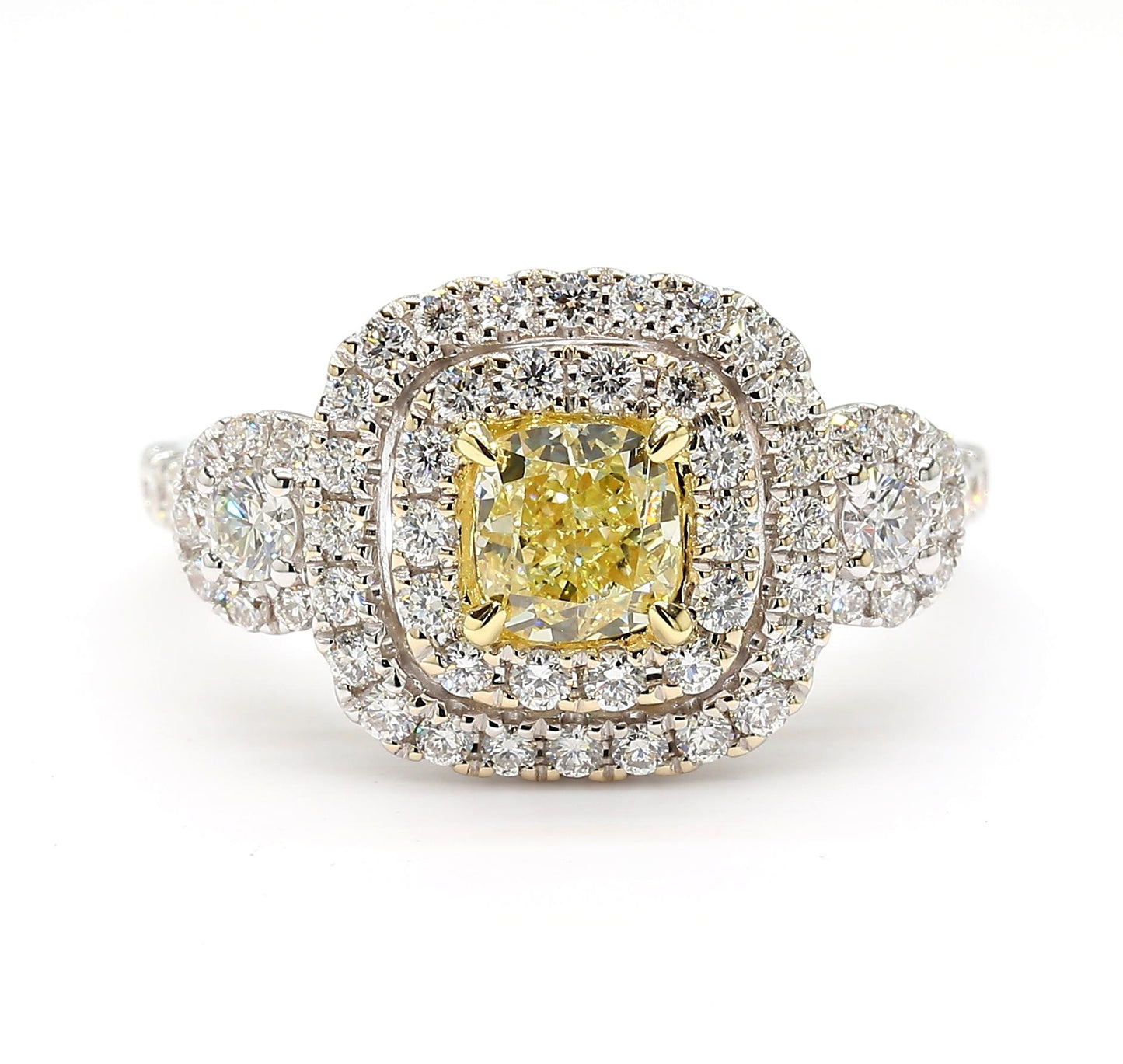 Natural Yellow Cushion Diamond 1.49 Carat TW Gold Cocktail Ring