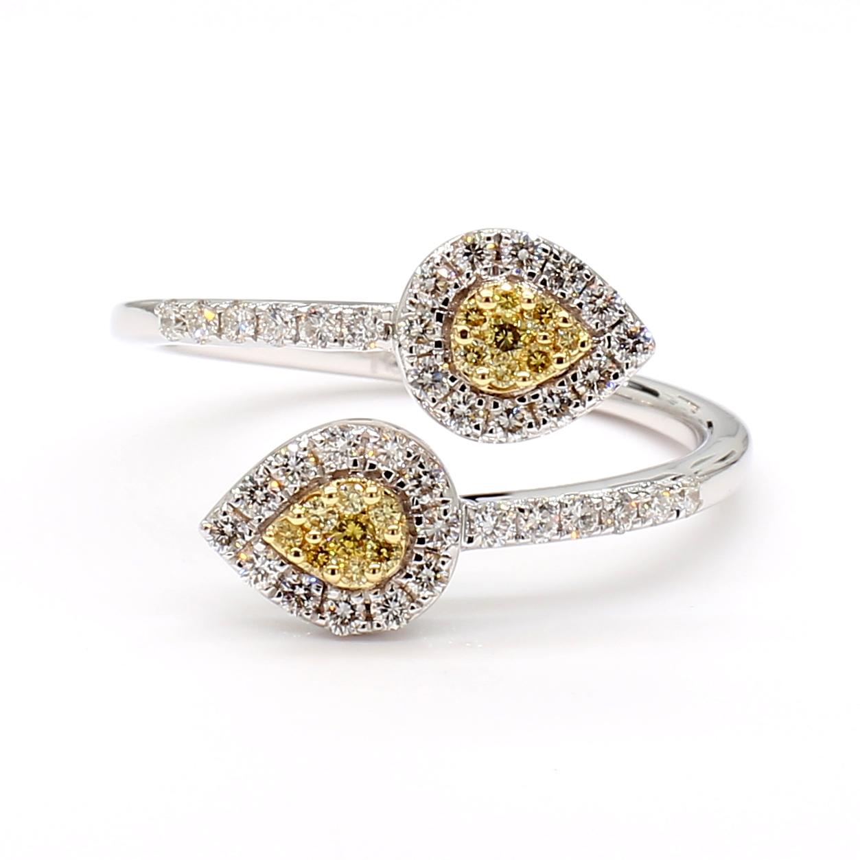 Natural Yellow Round and White Diamond .45 Carat TW Gold Cocktail Ring