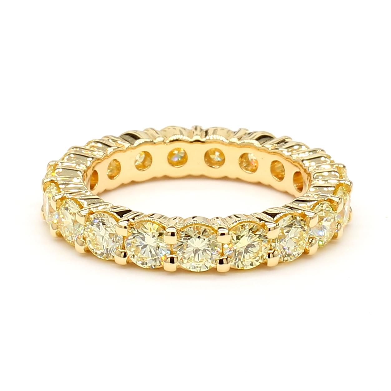 Natural Yellow Round Diamond 2.55 Carat TW Gold Eternity Band