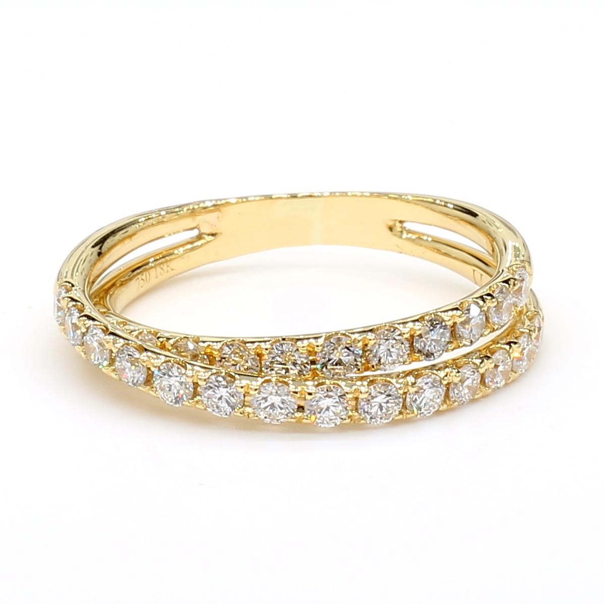 Natural White Round Diamond 0.70 Carat TW Yellow Gold Cocktail Band