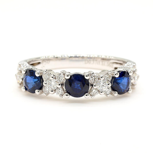 Natural Blue Round Sapphire and White Diamond 1.35 Carat TW Gold Cocktail Band