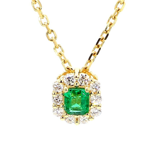 Natural Emerald and White Diamond 0.34 Carat TW Yellow Gold Drop Pendant