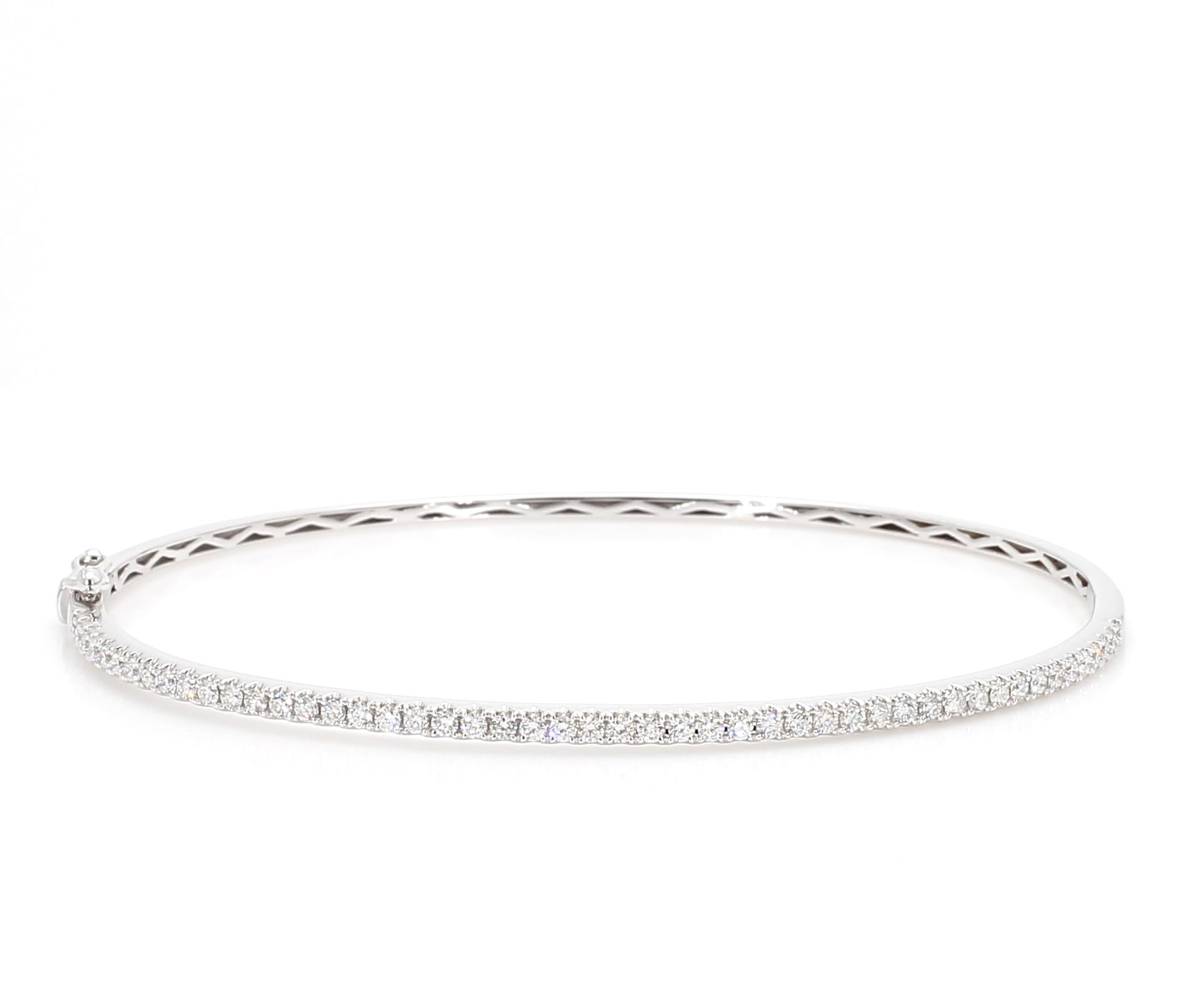 Natural White Round Diamond 0.63 Carat TW White Gold Cuff Bracelet