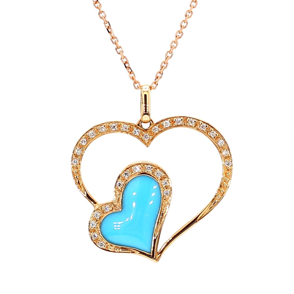 Natural Turquoise and White Diamond .49 Carat TW Rose Gold Reversible Pendant