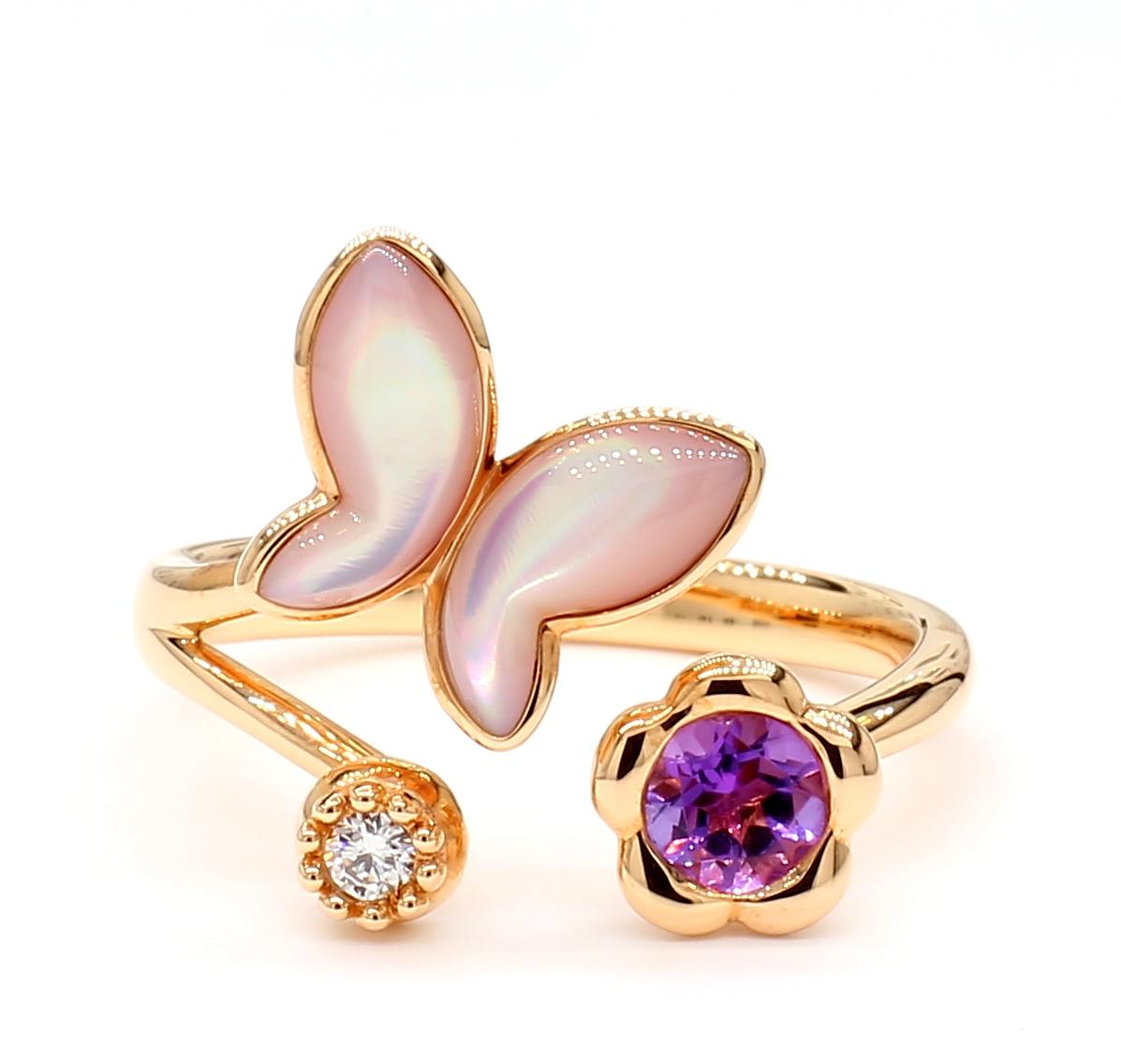 Natural Amethyst and White Diamond .32 Carat TW Rose Gold Fashion Ring