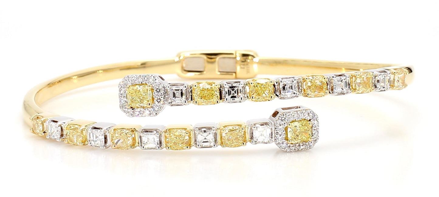 Natural Yellow Cushion Diamond 3.52 Carat TW Gold Cuff Bracelet