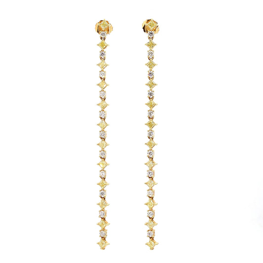 Natural Yellow Radiant Diamond 2.67 Carat TW Gold Drop Earrings