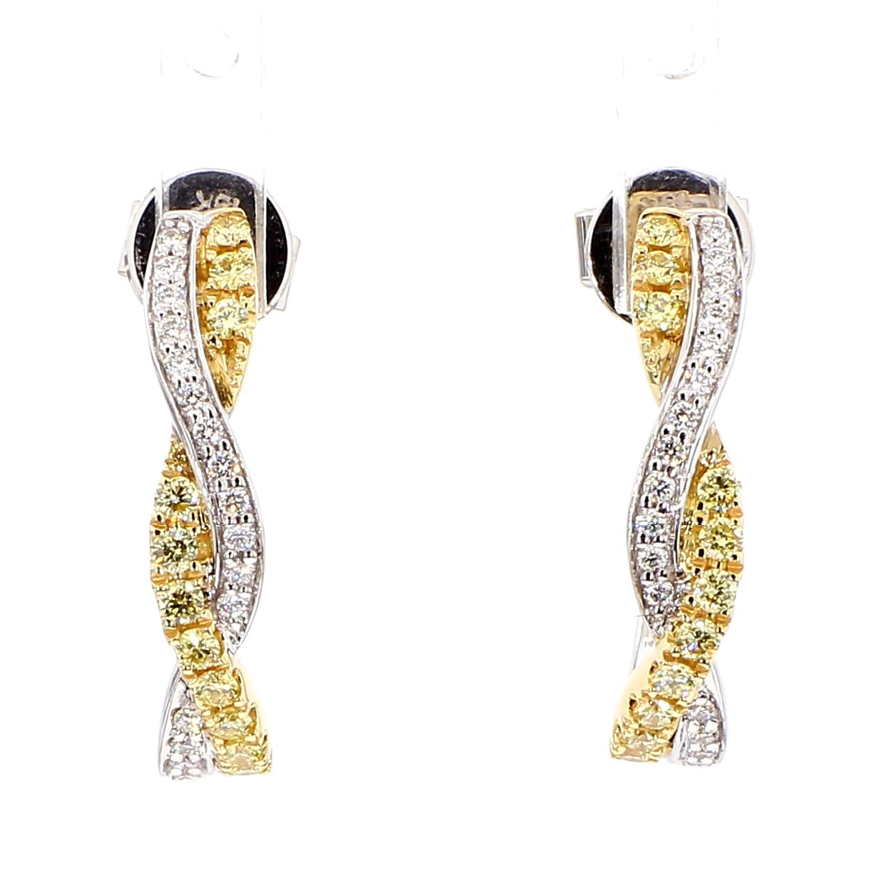 Natural Yellow Round Diamond 0.49 Carat TW Gold Drop Earrings