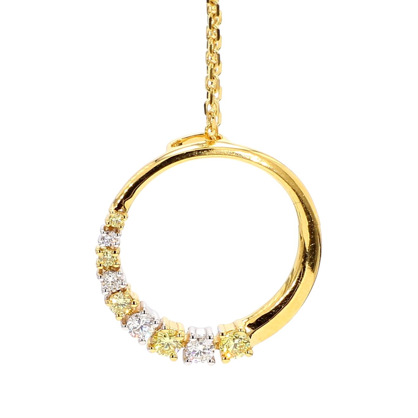 Natural Yellow Round and White Diamond .32 Carat TW Gold Drop Pendant