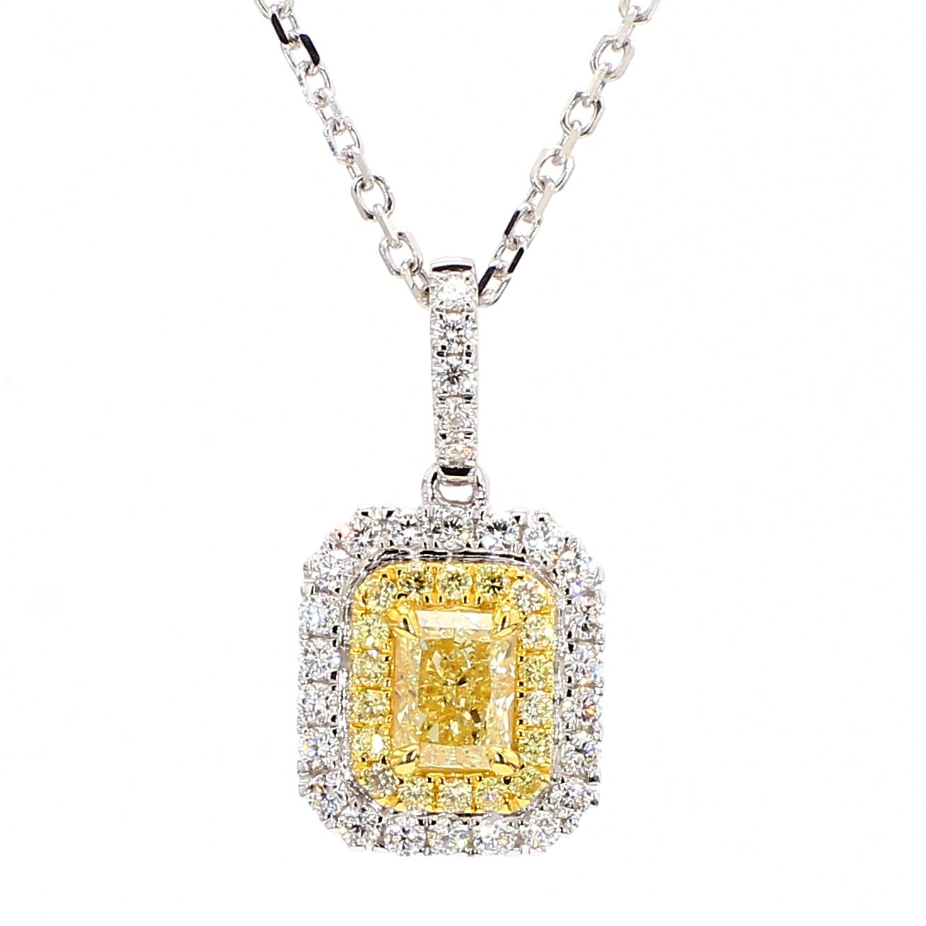 GIA Certified Natural Yellow Radiant Diamond 1.17 Carat TW Gold Drop Pendant